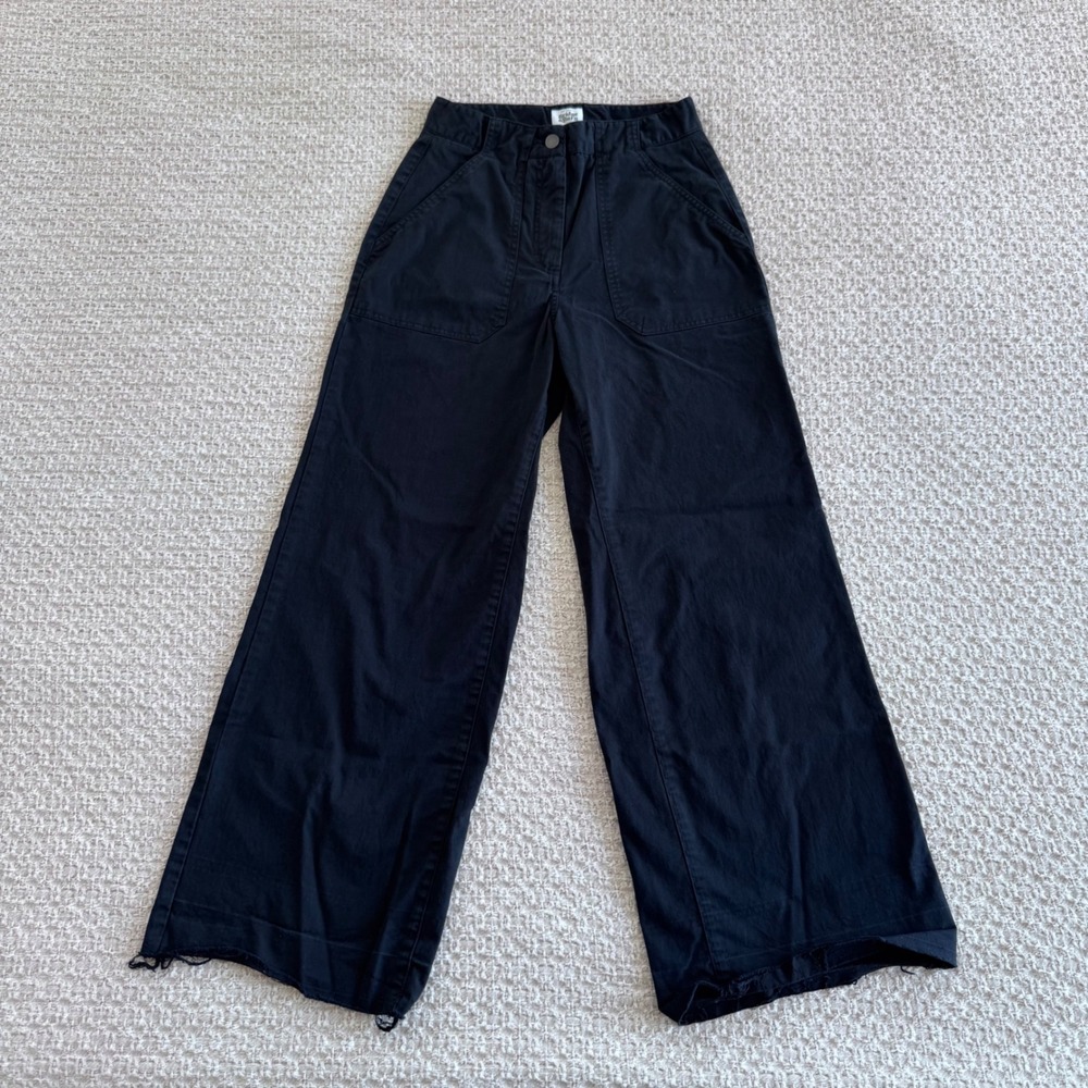 Bridge & Burn Gladstone Black Wide Leg Utility Pants Raw Hem Size 27